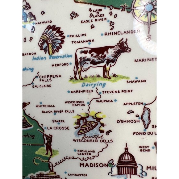 Taylor Smith Taylor Ashland Wisconsin State Plate  9" Diameter white, green   Ce - Picture 14 of 16